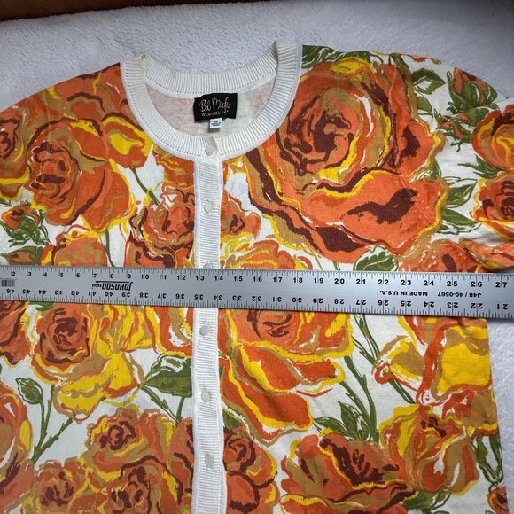 Bob Mackie Wearable Art Womens Floral Knit Cardigan Sweater 2X Orange Button Up - Picture 6 of 7